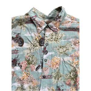 Harley Davidson Hawaiian Shirt Tori Richards Blue Made in Hawaii USA Size XL